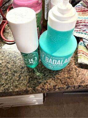 Sol de Janeiro turquoise and white body lotion & spray set